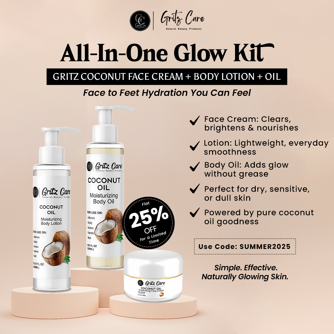 Gritz Care Moisturizing Body Oil, Body Lotion and Face Cream Combo Pack